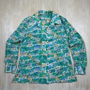 Vintage Alex Colman Patterned 70s Retro Groovy Disco Button Up Shirt Medium